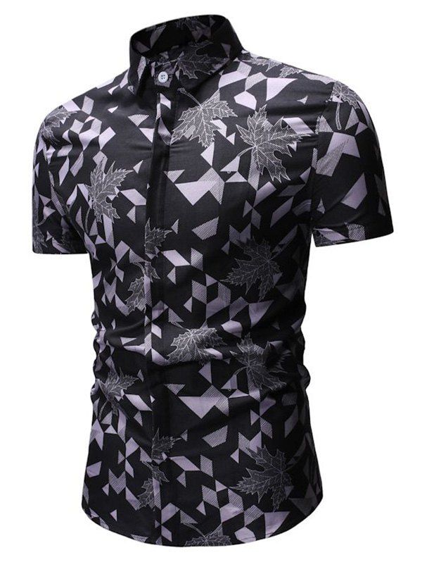 

Geometric Leaf Print Button Up Casual Shirt, White
