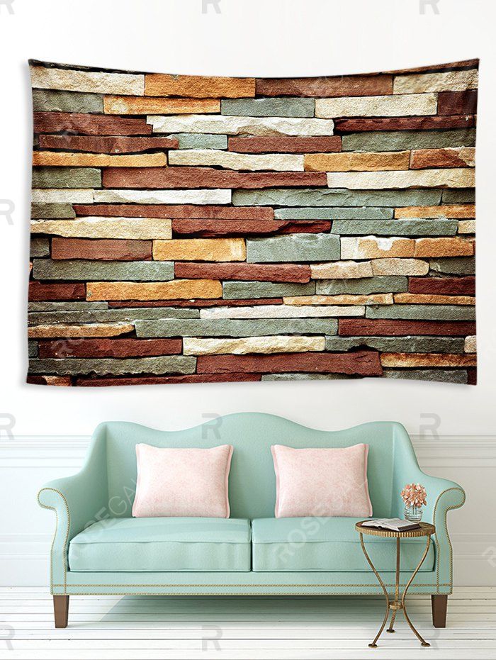 

Colored Stone Brick Wall Print Tapestry Wall Hanging Art Decoration, Multi