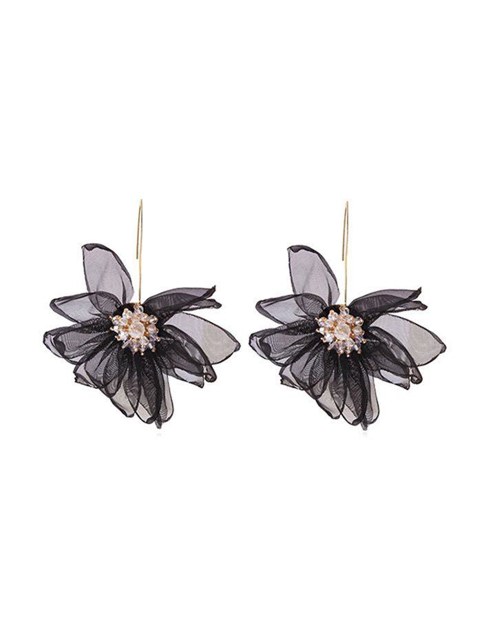 

Cloth Big Petal Flower Drop Earrings, Black