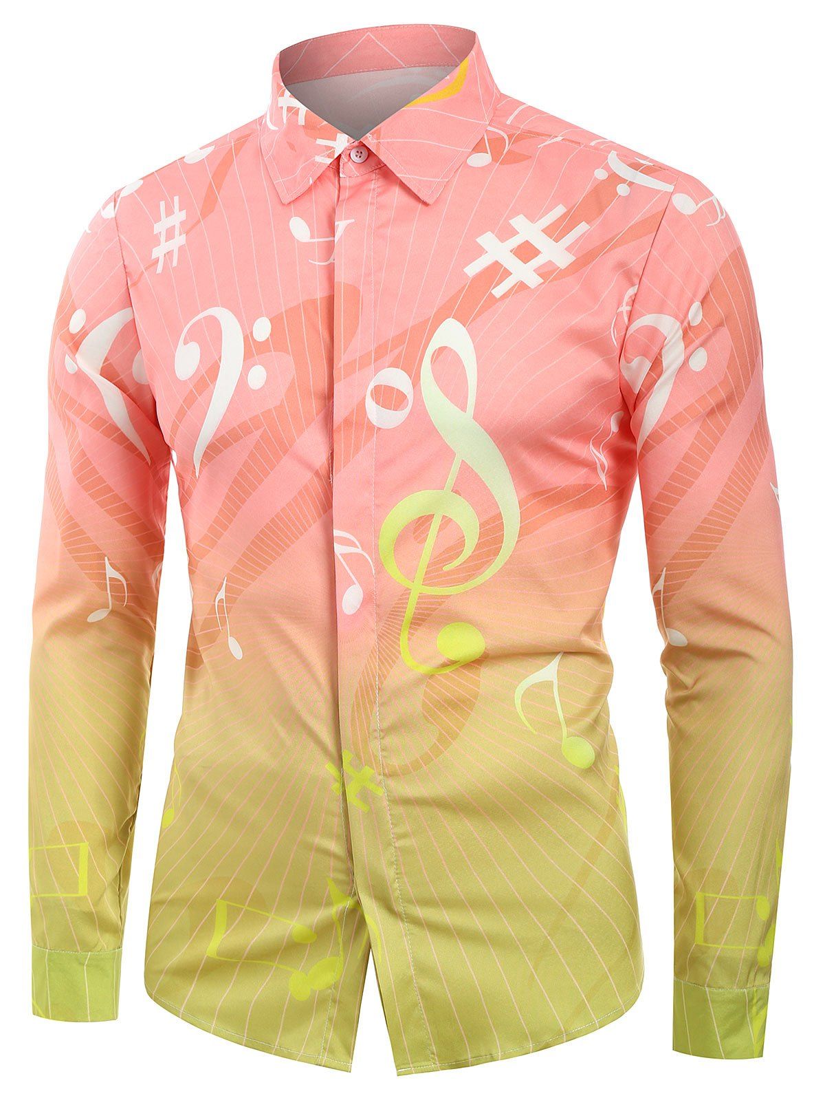 

Musical Note Print Long Sleeves Shirt, Deep peach