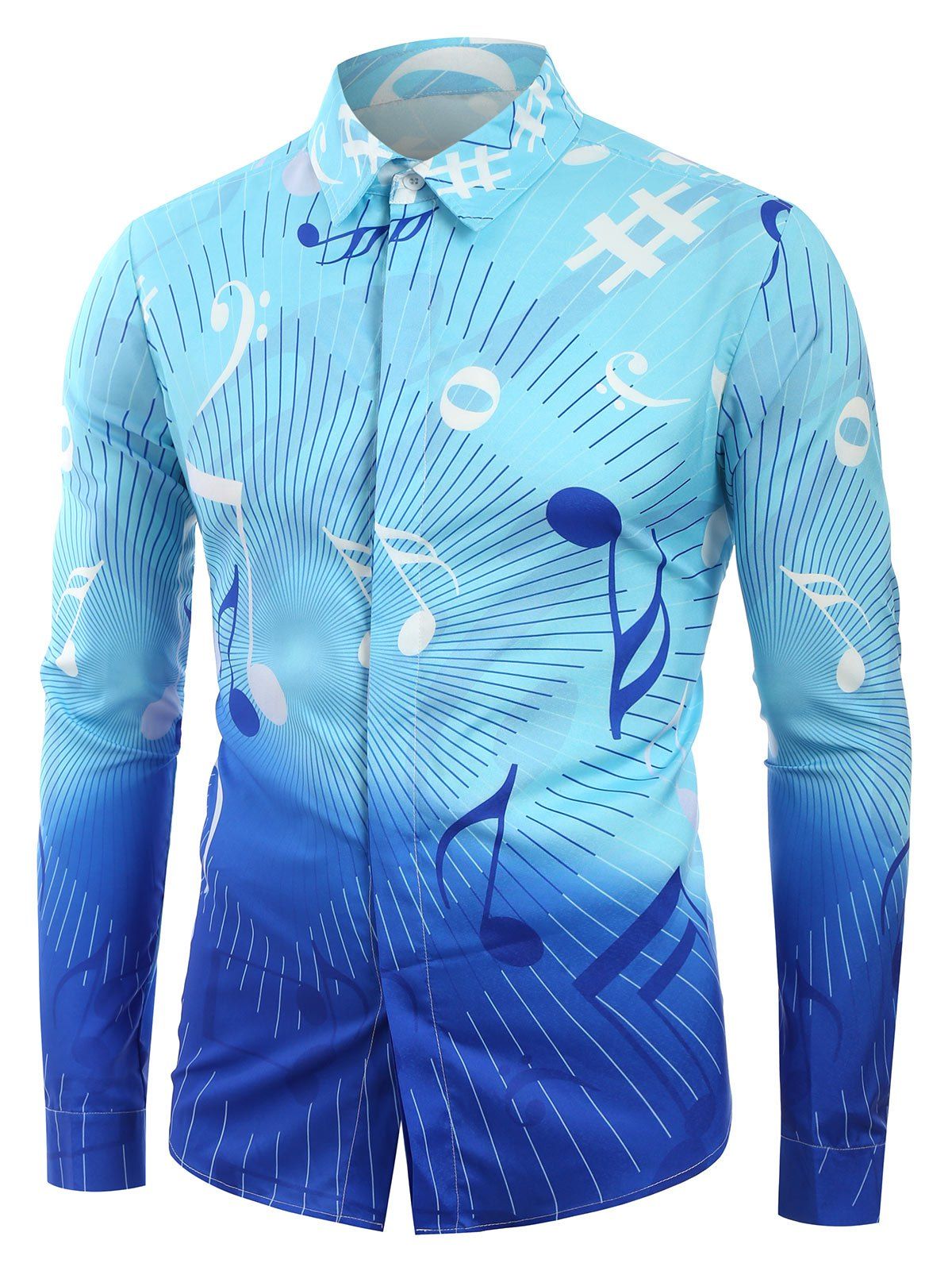 

Musical Note Print Long Sleeves Shirt, Ocean blue