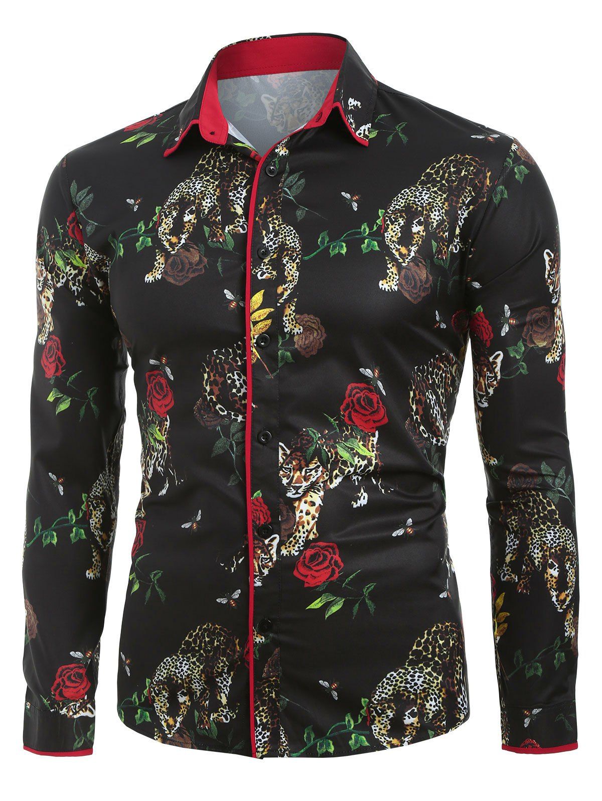 

Leopard Flower Print Button Up Shirt, Multi