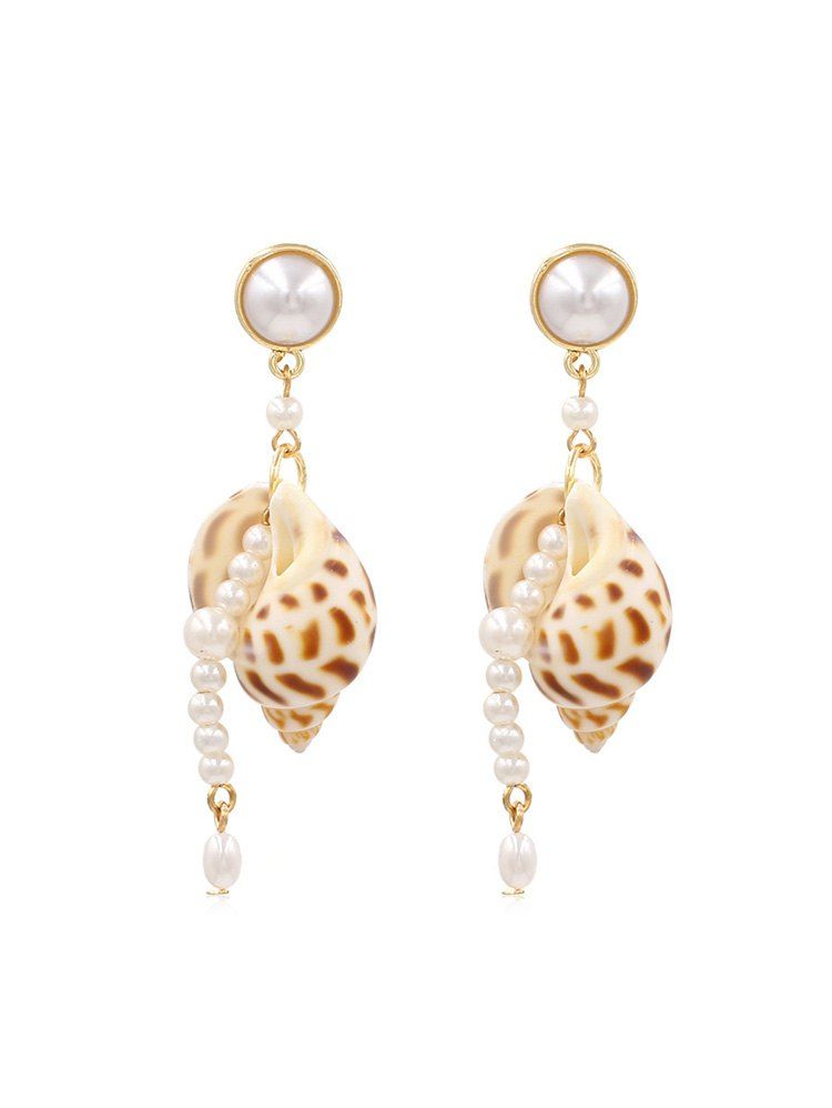 

Faux Pearl Beaded Conch Drop Earrings, Gold