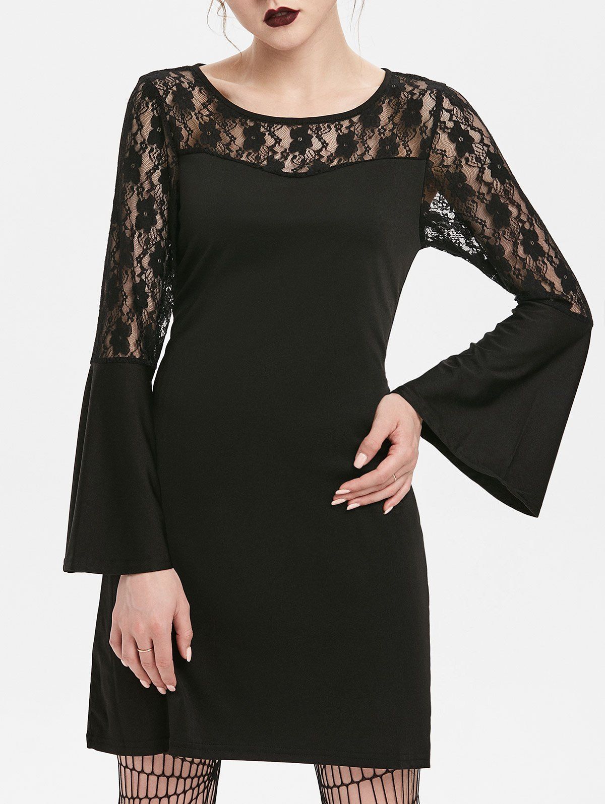 

Gothic Lace Panel Circle Cut Out Sheath Dress, Black