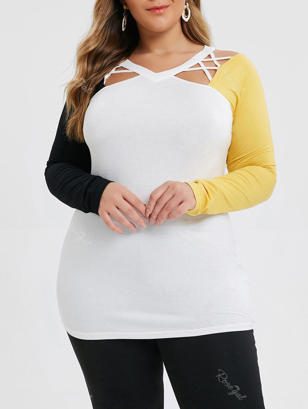 

Plus Size Criss Cross Color Block T-shirt, Multi