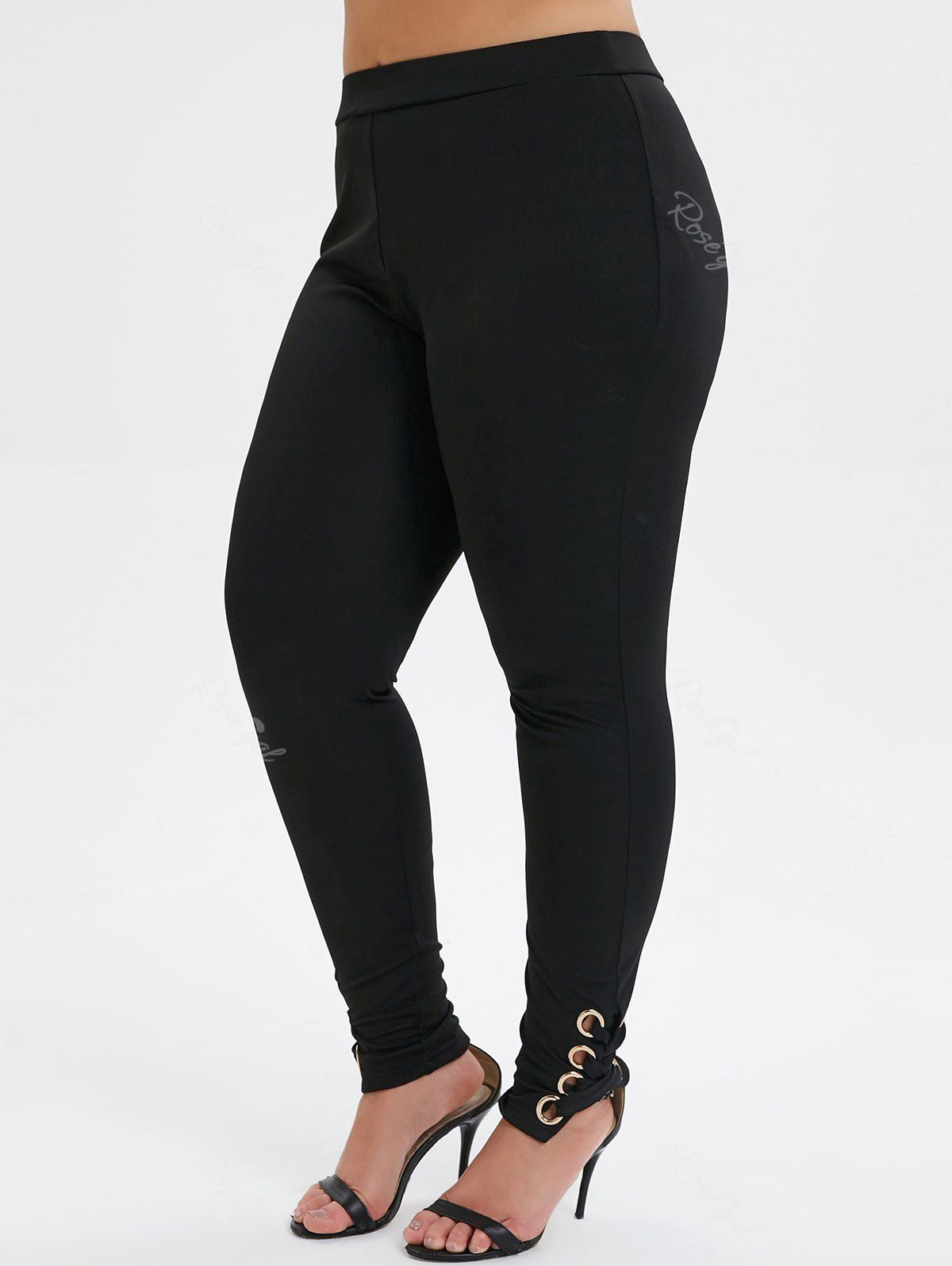 

Plus Size Grommet Lace Up High Waisted Leggings, Black