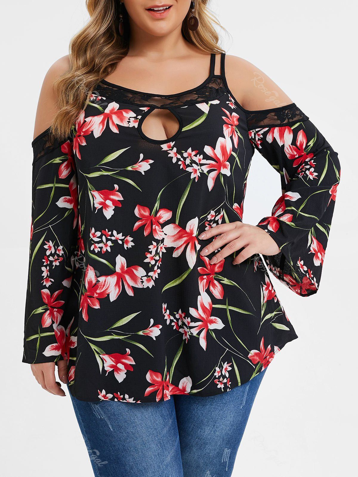 

Plus Size Spaghetti Strap Lace Insert T-shirt, Multi