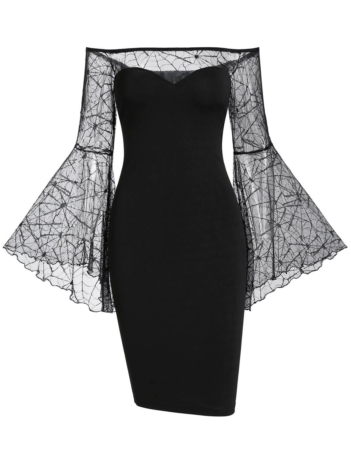 

Gothic Off The Shoulder See Thru Bodycon Halloween Dress, Black