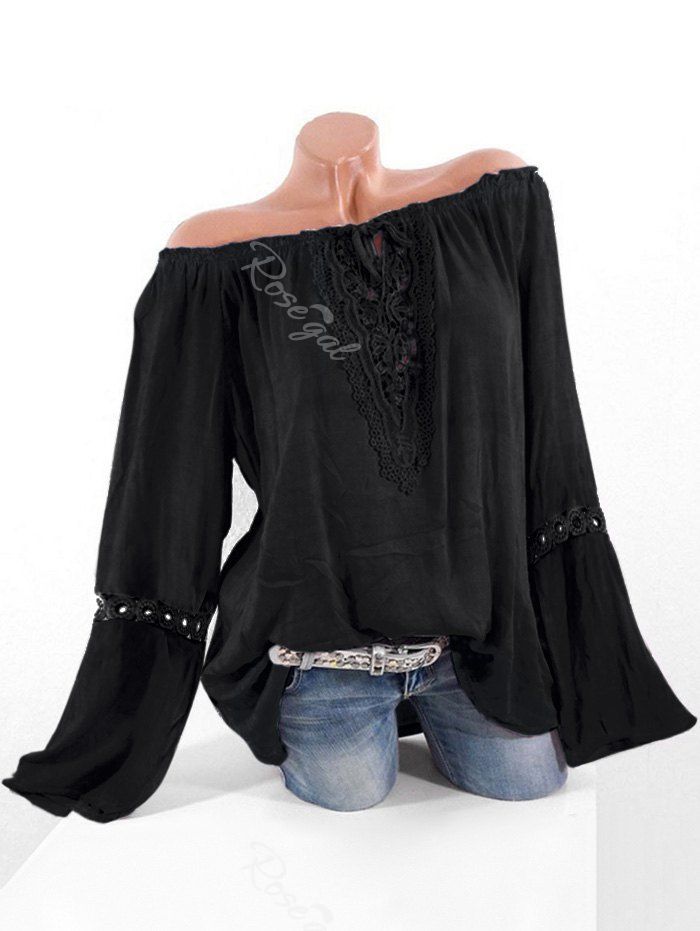

Plus Size Off Shoulder Lace Crochet Blouse, Black