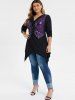 Plus Size Sequined Lace Up Handkerchief Cowl Neck Tee -  