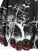Robe d'Halloween Rétro à Imprimé Citrouille Chauve-souris de Grande Taille - Noir L