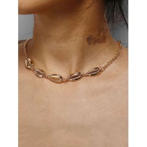 

Cowrie Shell Collarbone Chain Choker Necklace, Gold