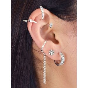 

6Pcs Ethnic Rhinestone Decorate Earrings, Silver