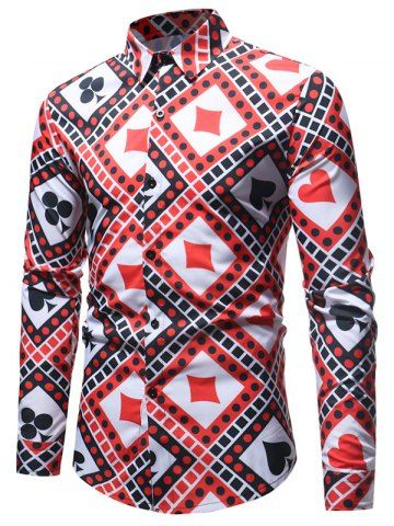 

Rhombus Poker Print Button Down Casual Shirt, Multi