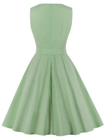 

A Line Belted Pocket Vintage Dress, Green peas