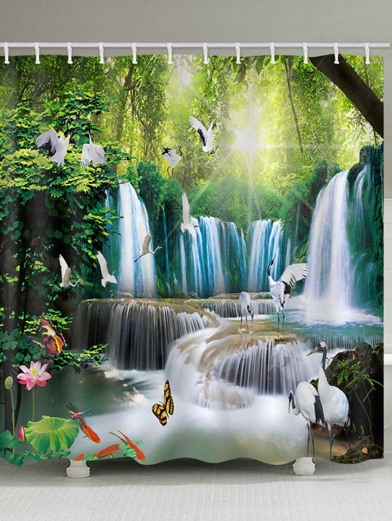 

Forest Waterfall Animals Print Waterproof Bathroom Shower Curtain, Multi