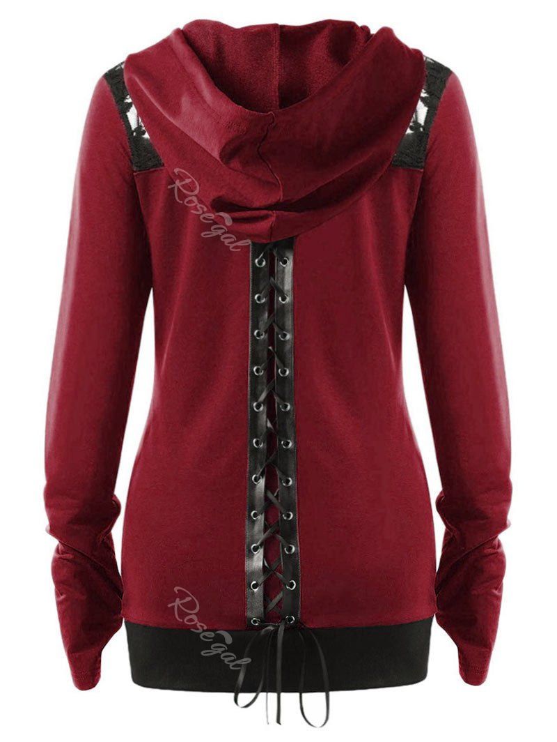 

Plus Size Lace Up Gothic Zip Up Hoodie, Red wine