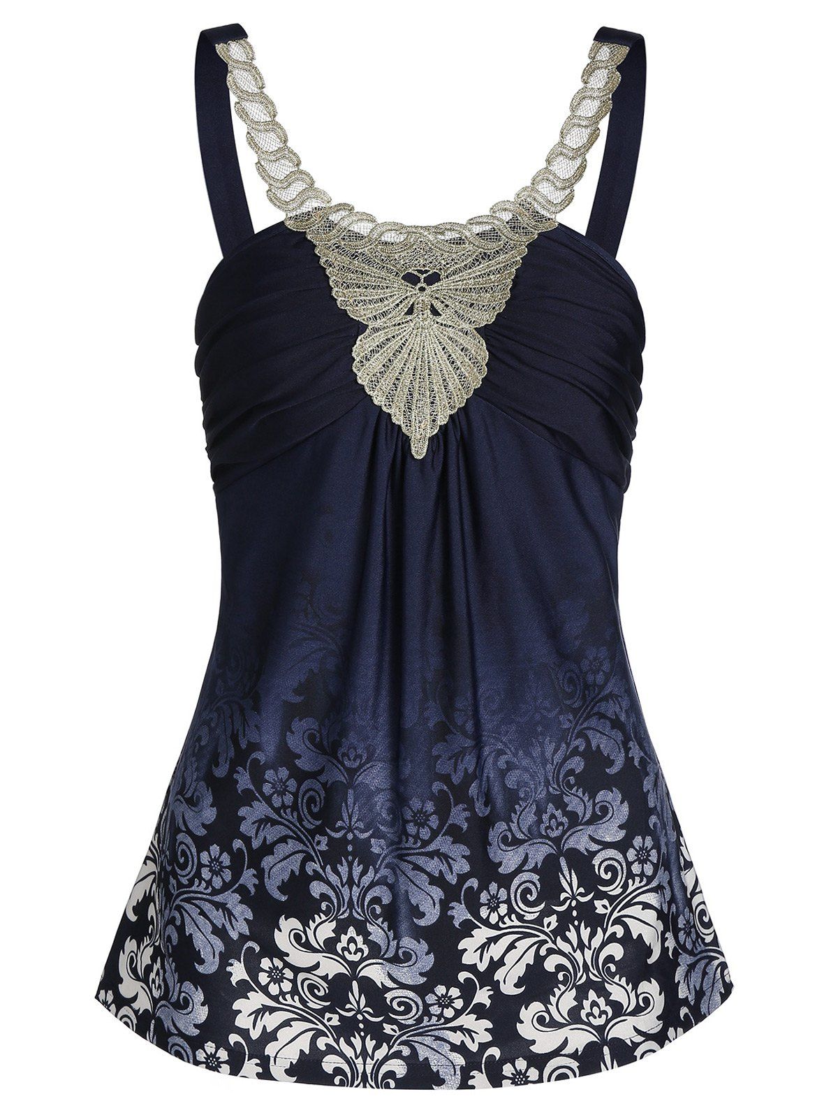 

Ruched Printed Scoop Neck Tank Top, Denim dark blue