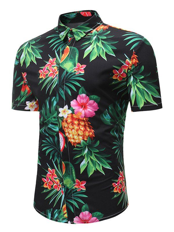 

Floral Fruit Print Hawaii Short Sleeve Shirt, Multi