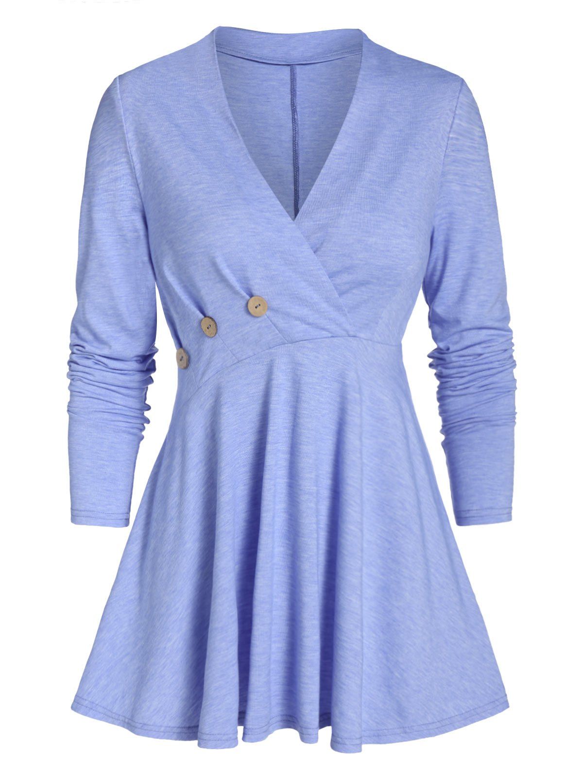 

Surplice Buttoned Long Sleeve Tee, Robin egg blue