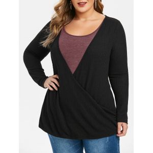 

Plus Size Contrast U Neck Tunic Sweater, Black