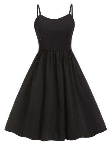 

A Line Cami Dress with Peter Pan Collar Mesh Poncho, Black