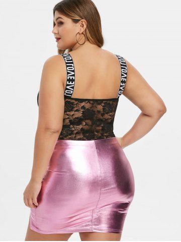 

Plus Size Lace Bodysuit and Metallic Bodycon Skirt Two Piece, Multi