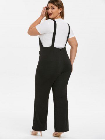 

Plus Size Buckle Pockets Palazzo Jumpsuit, Black