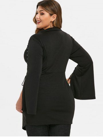

Plus Size Slit Sleeve Lace Up Tunic Blazer, Black