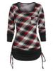 Ruched Plaid Cinched T Shirt -  