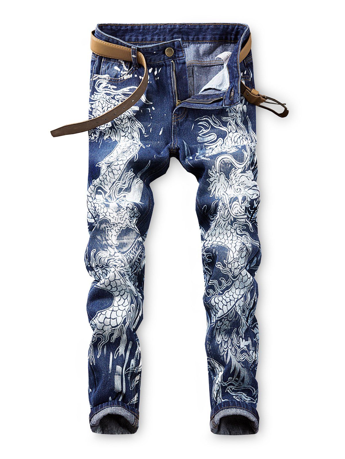 

Animal Print Casual Zip Fly Jeans, Dark slate blue