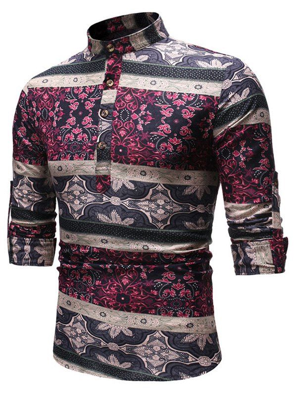 

Ethnic Tribal Printed Long Sleeves Shirt, Plum velvet