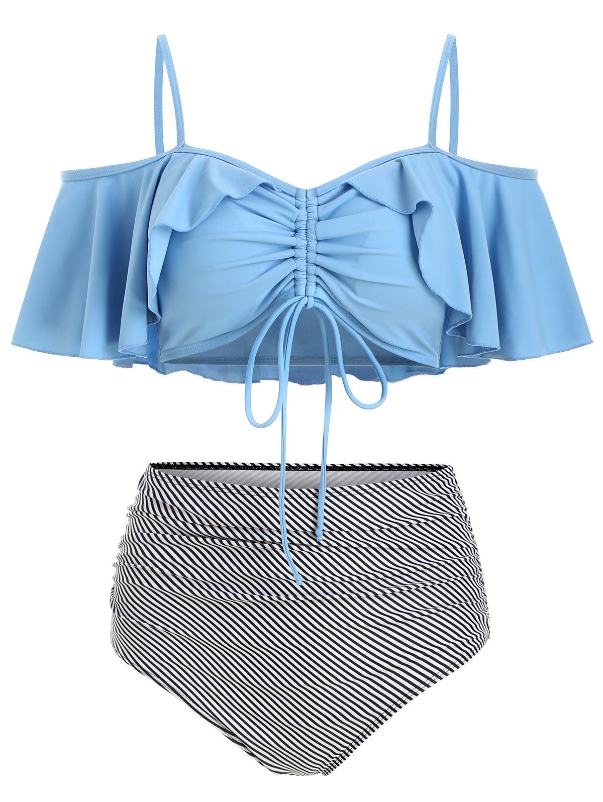 

Striped Cinched Ruched Bikini Swimsuit, Light sky blue