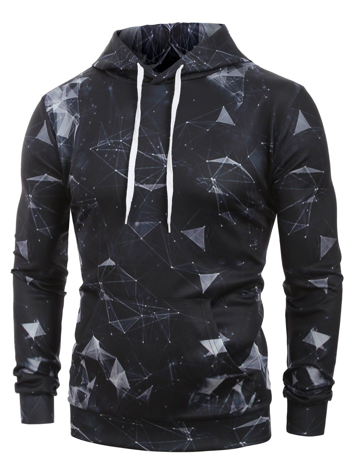 

Abstract Geometric Print Kangaroo Pocket Drawstring Hoodie, Black