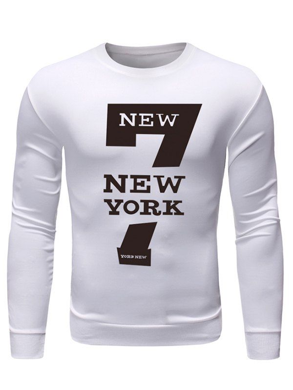 

Letter Printed Casual Long Sleeves T-shirt, White