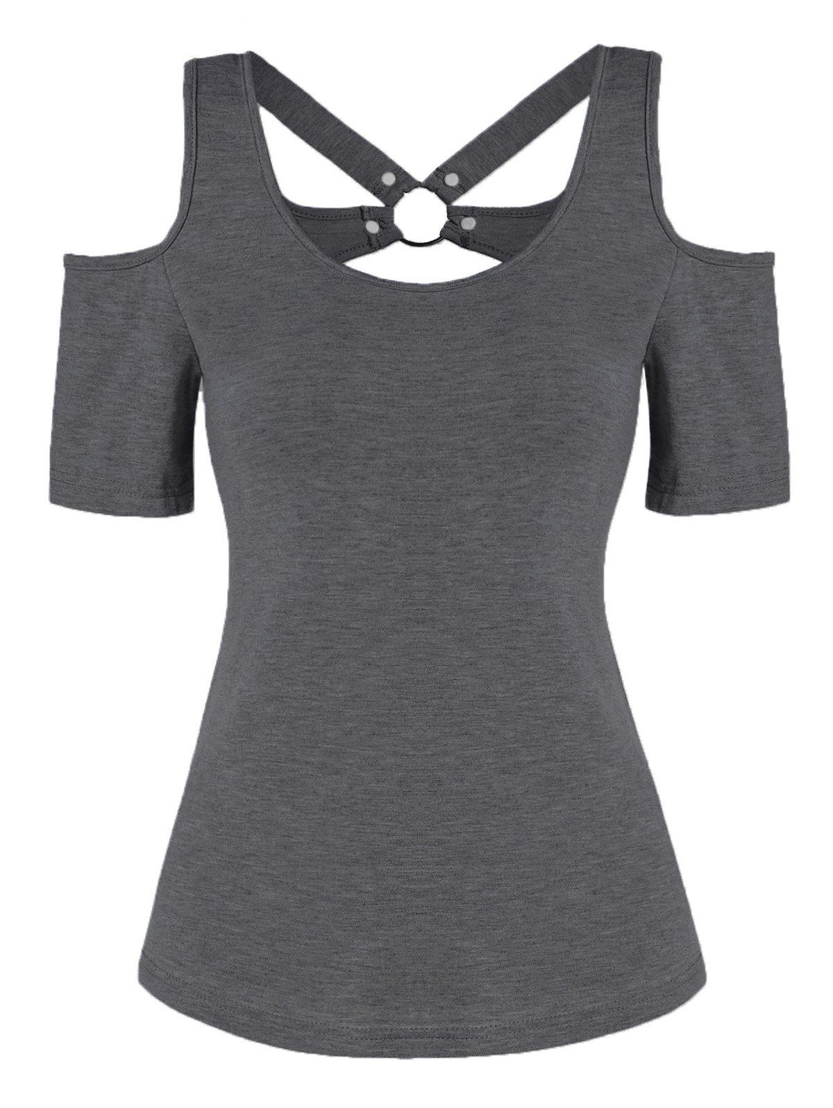 

O-ring Cut Out Open Shoulder Tee, Gray cloud