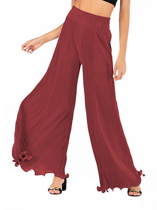 

Pleated High Waisted Loose Pants, Red wine