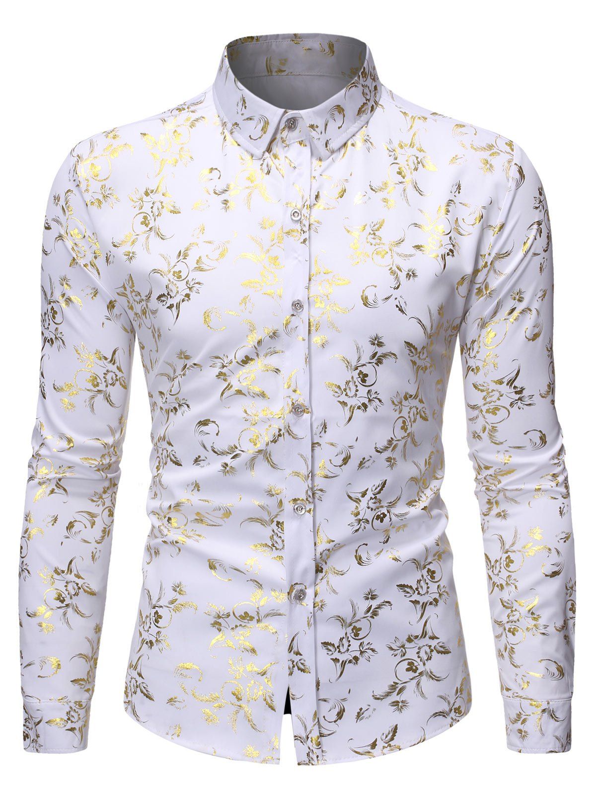 

Gilding Floral Print Long Sleeves Shirt, White