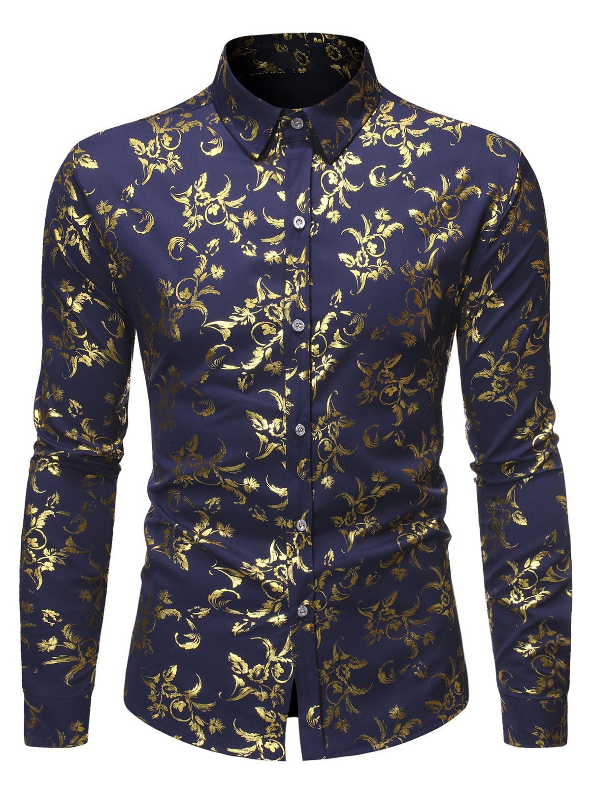 

Gilding Floral Print Long Sleeves Shirt, Midnight blue