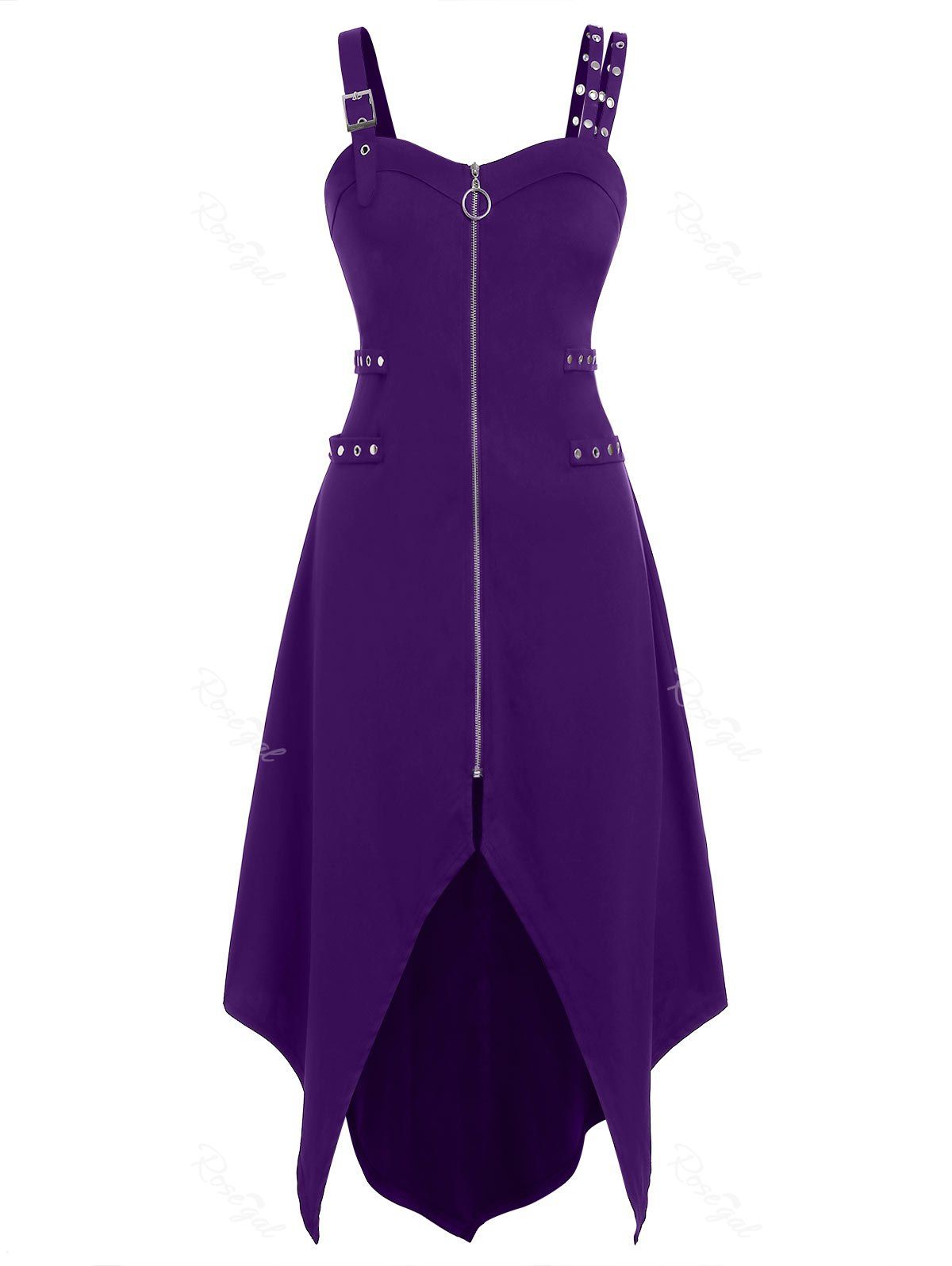 

Plus Size Zippered Asymmetric Slit Dress, Purple iris
