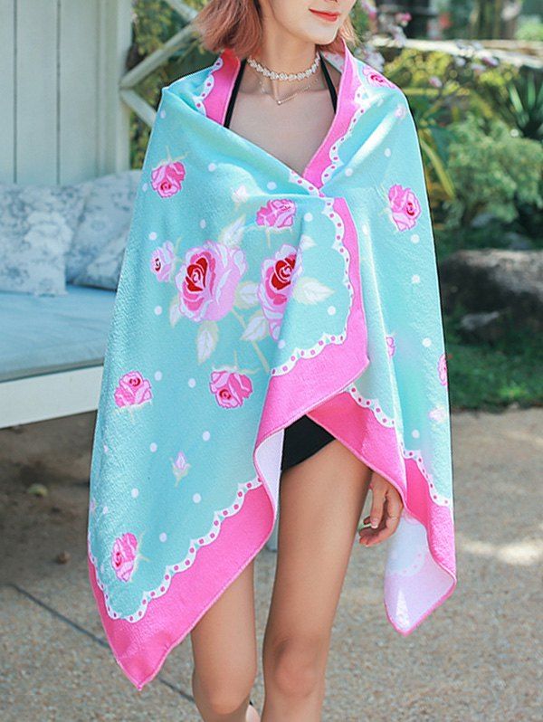 

BEACH Flowers Pattern Microfiber Beach Towel, Pink