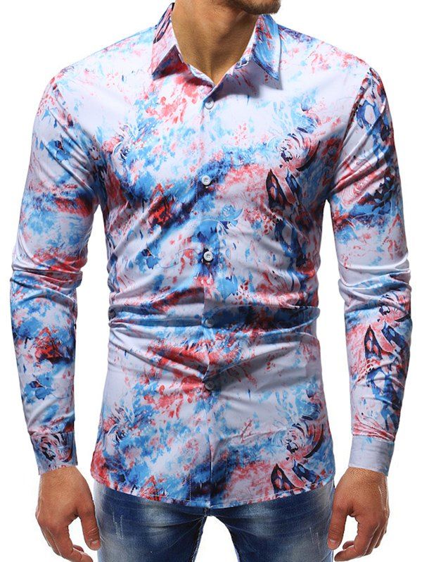 

Tie Dye Long Sleeve Casual Shirt, White