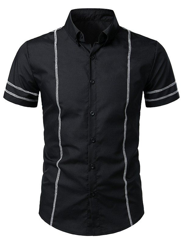 

Stitching Decorated Casual Short Sleeves Shirt, Black