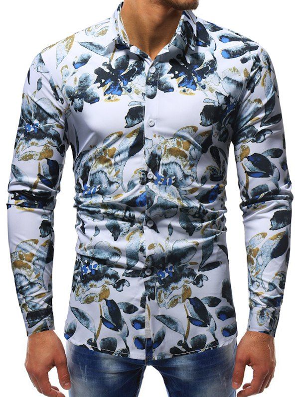 

Vintage Flower Print Button Down Shirt, White
