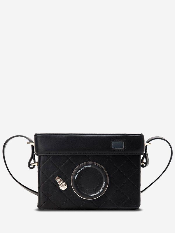 

Rectangle Camera Design Quilted Crossbody Bag, Black