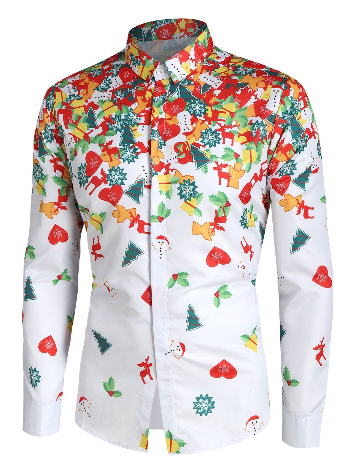 

Christmas Printed Casual Long Sleeves Shirt, White