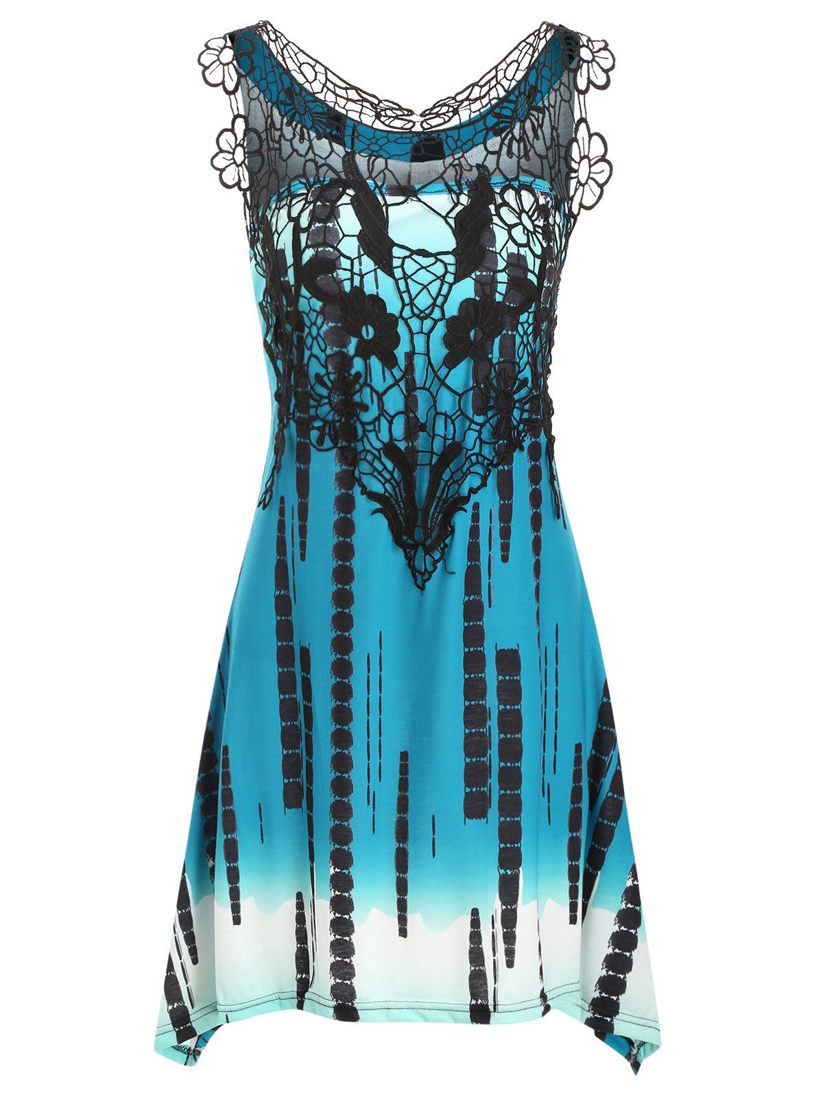 

Guipure Lace Longline Casual Tank Top, Greenish blue