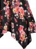Plus Size Hooded Floral Handkerchief Peplum T-shirt -  