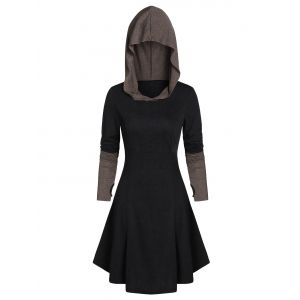

Hooded Glove Sleeve Lace-up Contrast Dress, Dark slate grey