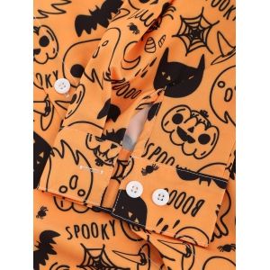 

Skull Pumpkin Spider Cat Print Halloween Shirt, Dark orange